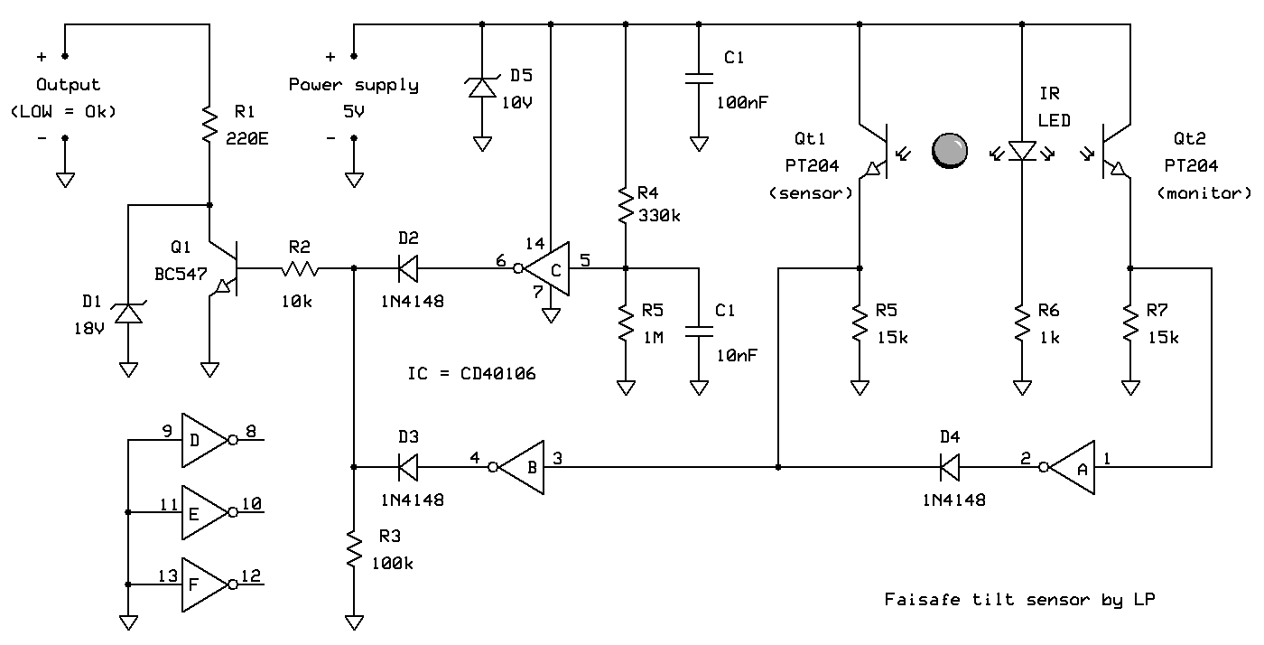 Failsafe opto-mechanical tilt sensor circuit diagram