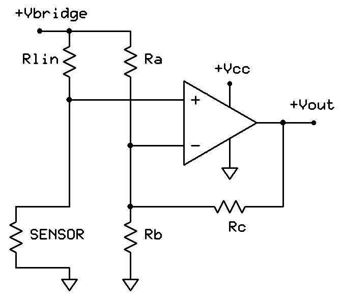 KTY type sensor linearising circuit