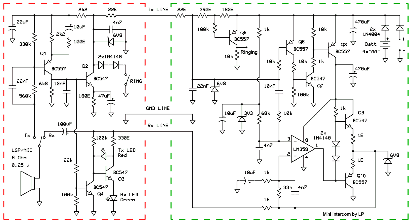 Mini intercom circuit diagram