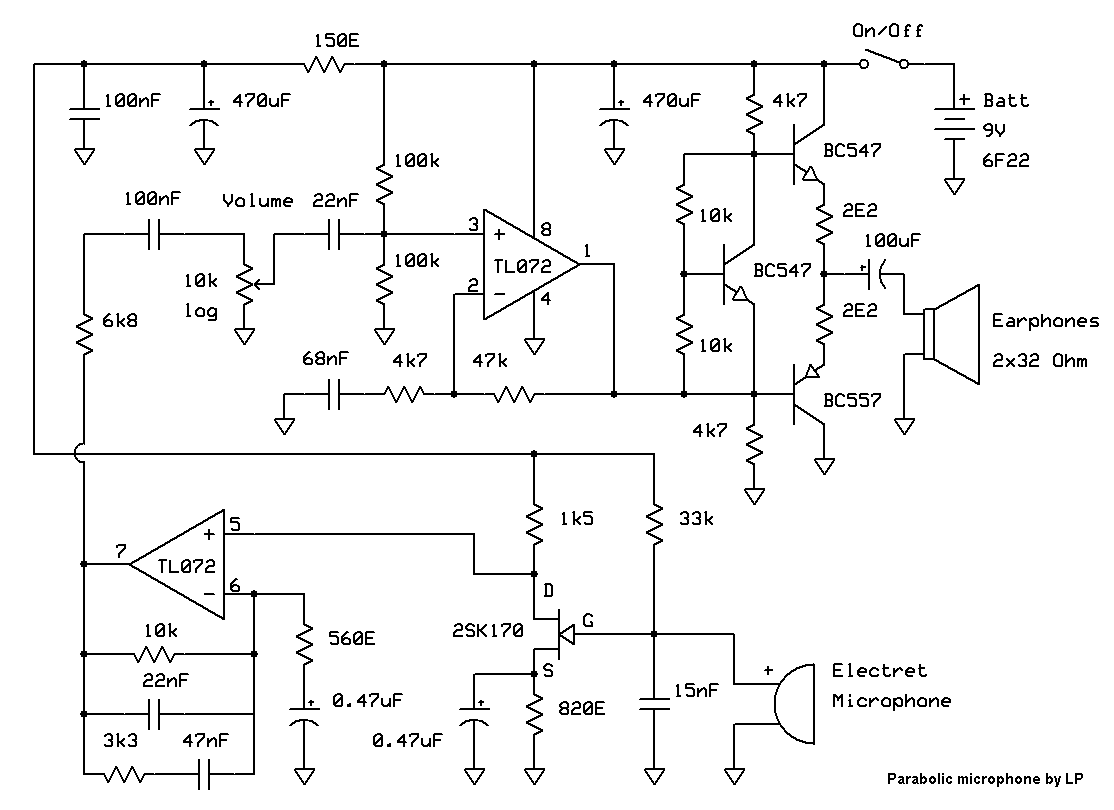 Parabolic microphone circuit diagram