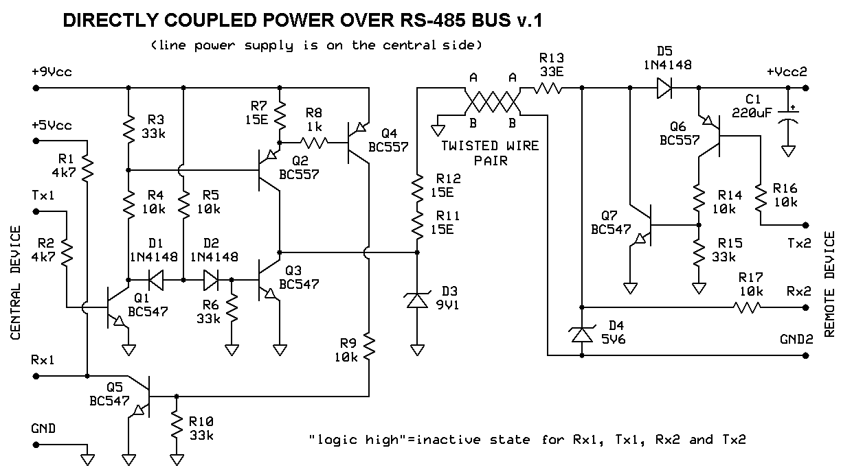 Directly coupled power over RS-485 circuit diagram 1