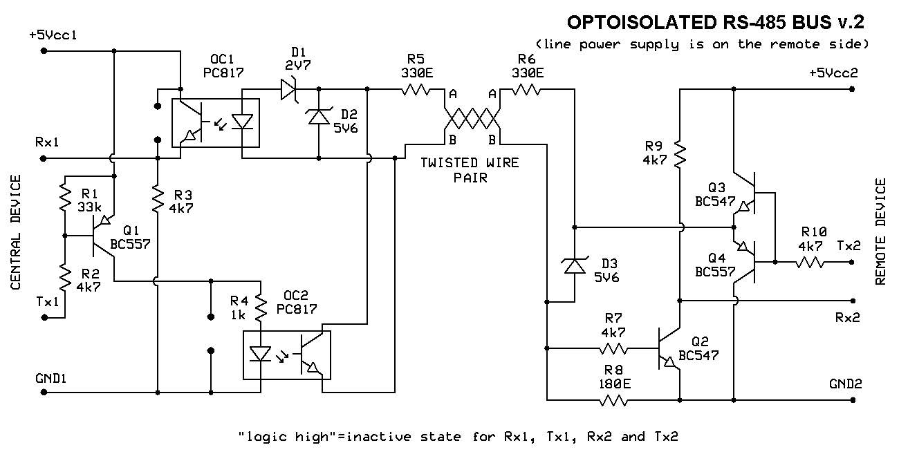 Circuit diagram of optically isolated RS-485 driver v.2