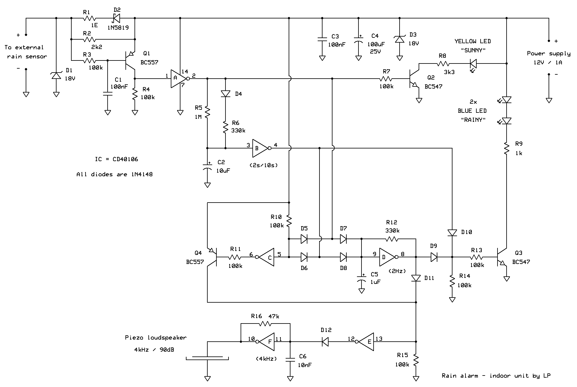 Rain alarm indoor unit by LP circuit diagram