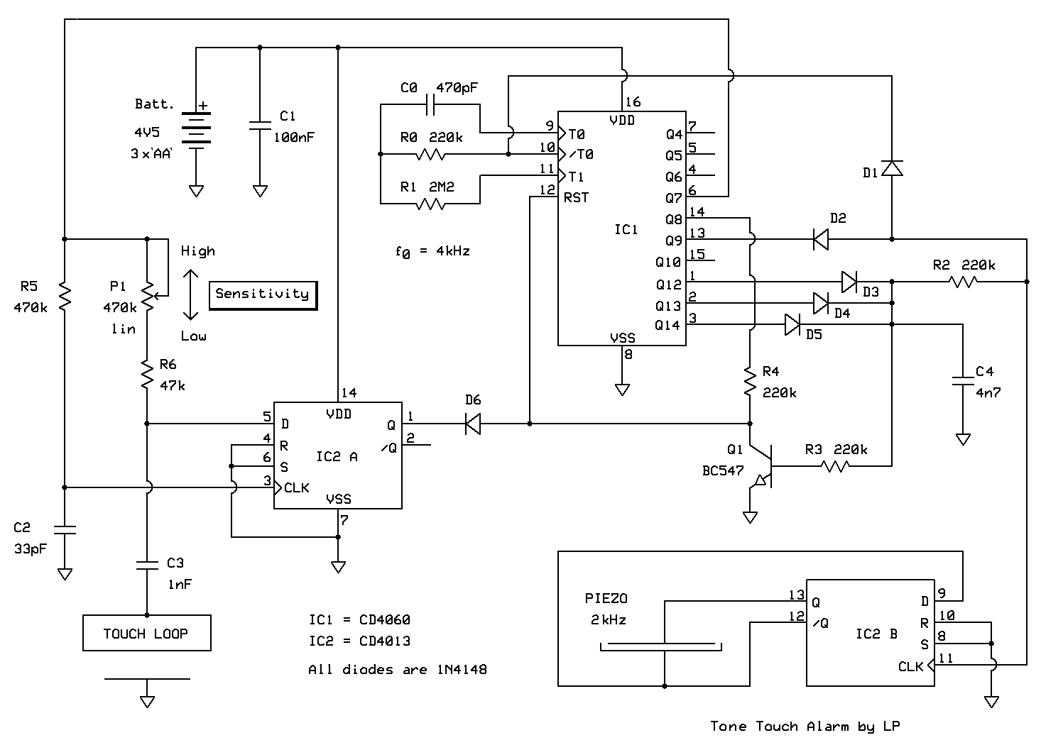 Tone touch alarm by LP circuit diagram
